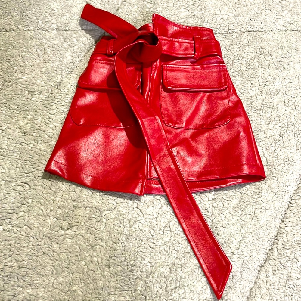 Hot red  leather toddler girls skirt